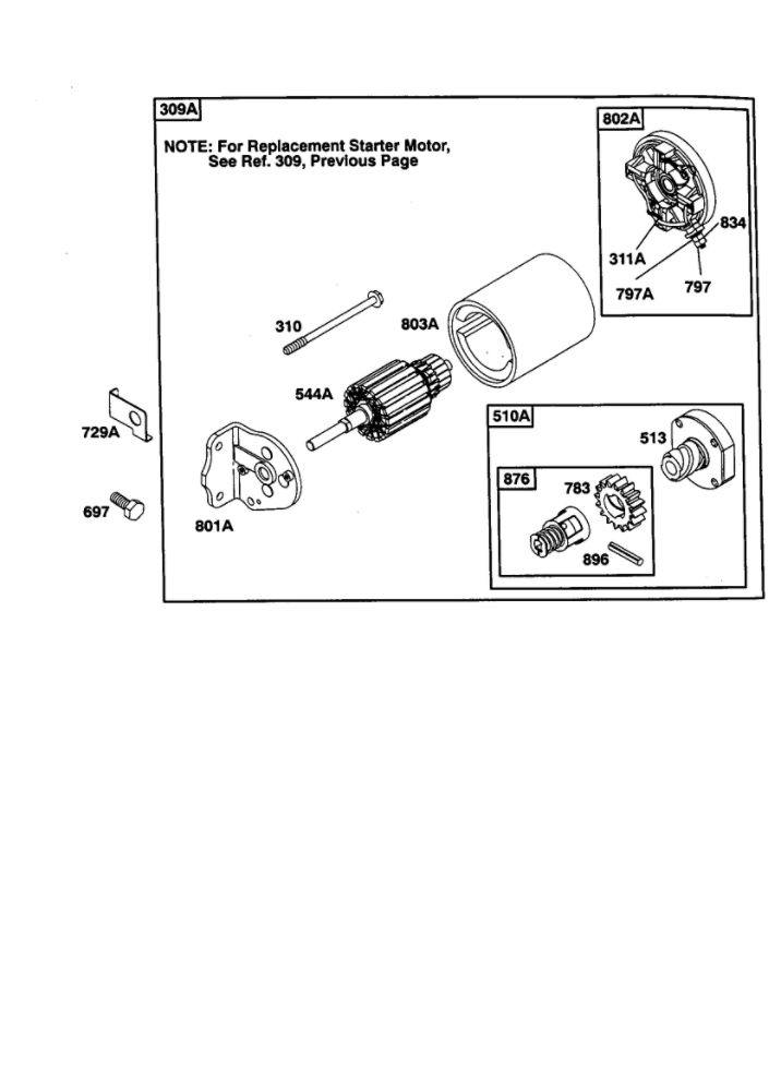 Replacement Starter Motor Diagram and Parts List for 198707-0141  Briggs and Stratton Engine